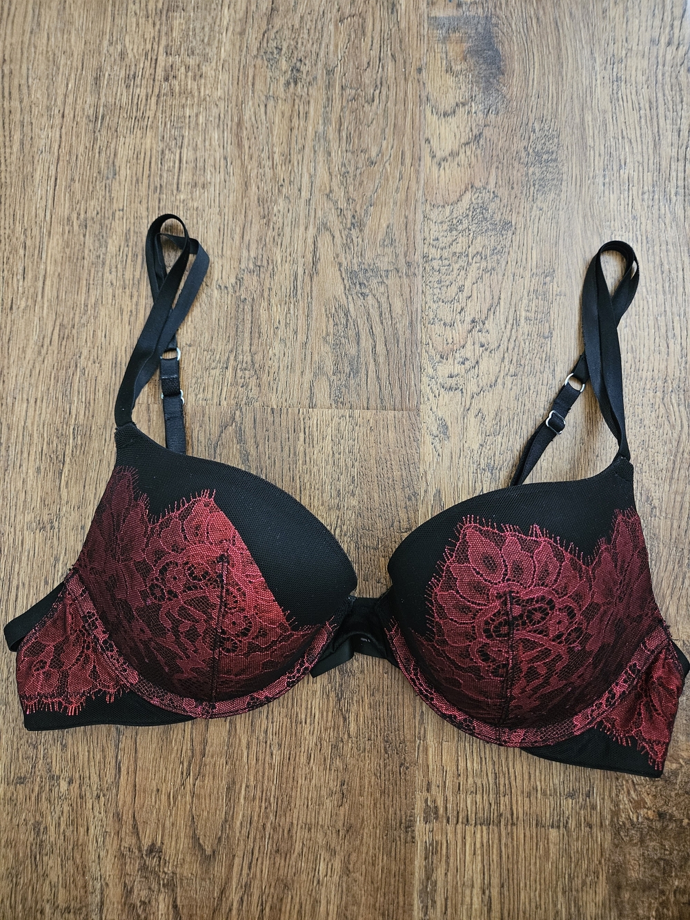 Victoria's Secret Black and Red Lace Push-Up Bra, 36B